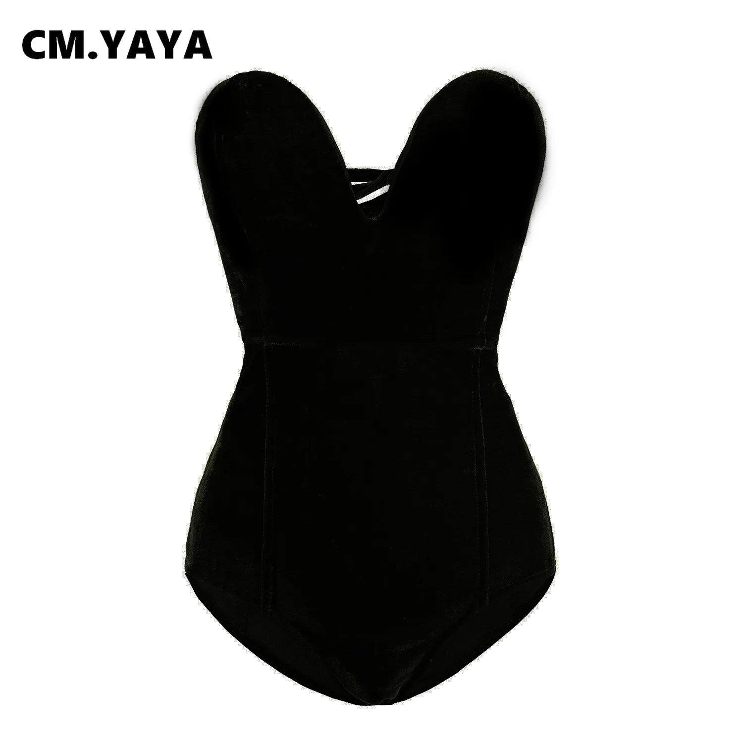 CM.YAYA Vintage Women Velvet Strapless Sleeveless Bodycon Bodysuits 2025 Spring Basic Sexy Party Evening Club Tops One Piece